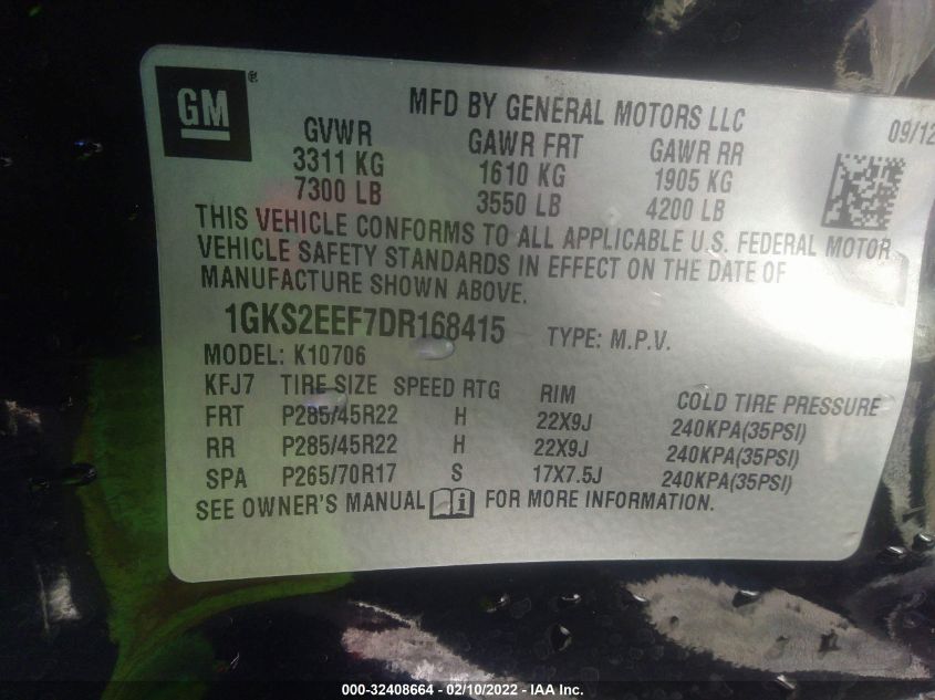 2013 GMC YUKON DENALI 1GKS2EEF7DR168415