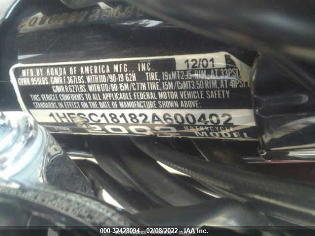 2002 HONDA VT1100 C 1HFSC18182A600402
