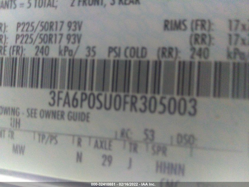 2015 FORD FUSION ENERGI TITANIUM 3FA6P0SU0FR305003