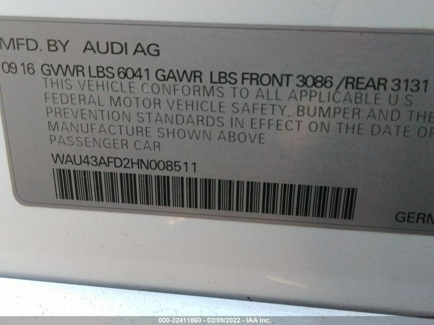 2017 AUDI A8 L SPORT WAU43AFD2HN008511