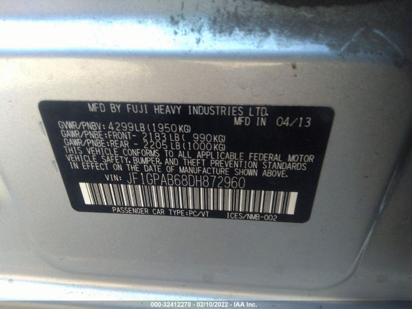 2013 SUBARU IMPREZA WAGON 2.0I PREMIUM JF1GPAB68DH872960