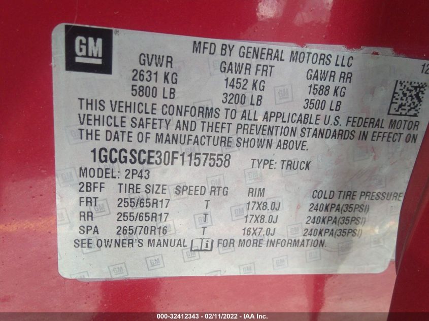 2015 CHEVROLET COLORADO 2WD Z71 1GCGSCE30F1157558