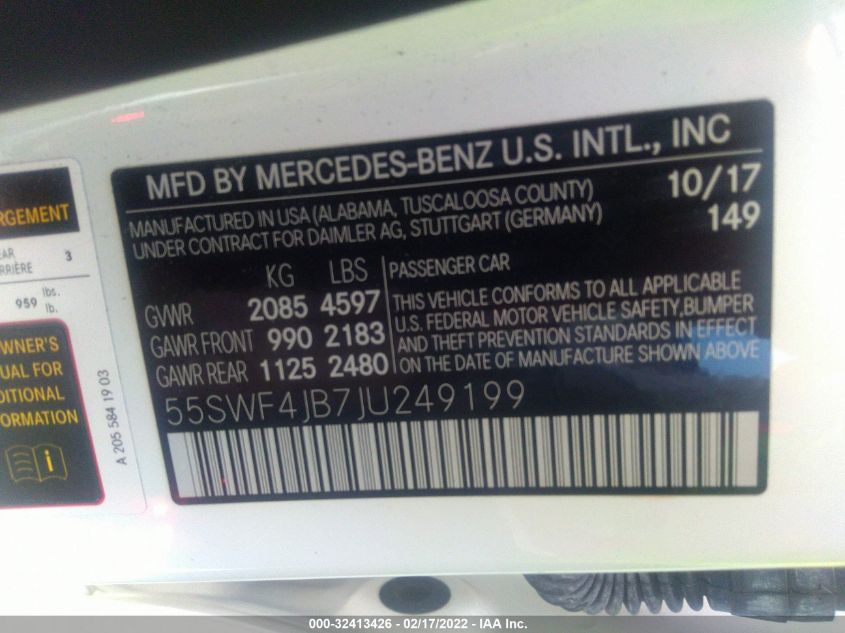 2018 MERCEDES-BENZ C-CLASS C 300 55SWF4JB7JU249199