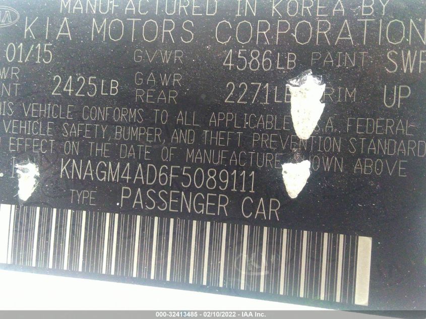 2015 KIA OPTIMA HYBRID KNAGM4AD6F5089111