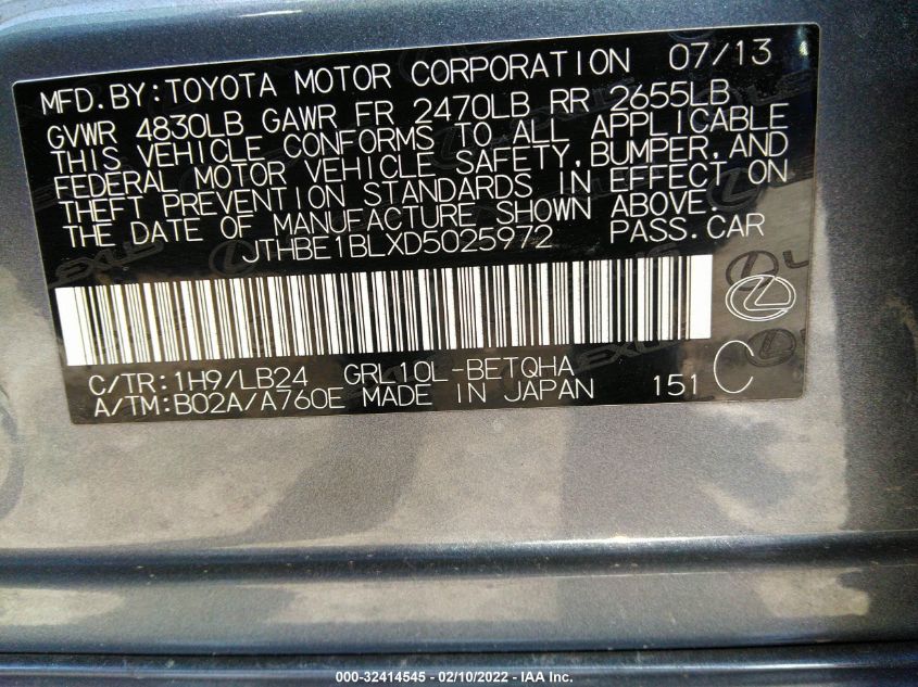 2013 LEXUS GS 350 JTHBE1BLXD5025972