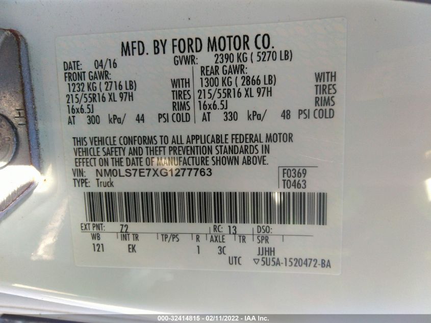2016 FORD TRANSIT CONNECT XL NM0LS7E7XG1277763