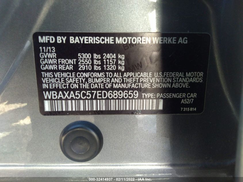 2014 BMW 5 SERIES 535D WBAXA5C57ED689659