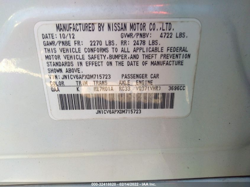 2013 INFINITI G37 SEDAN JOURNEY JN1CV6APXDM715723