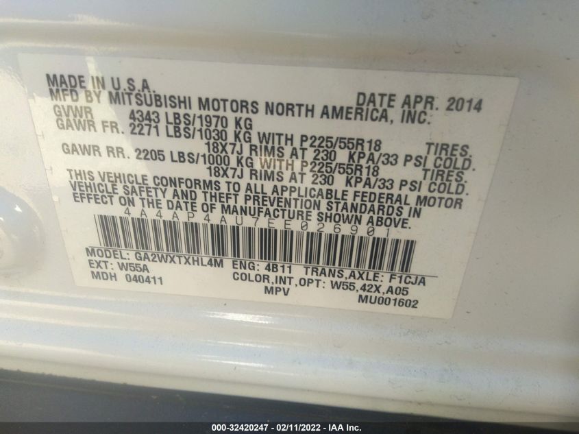2014 MITSUBISHI OUTLANDER SPORT SE 4A4AP4AU7EE026901