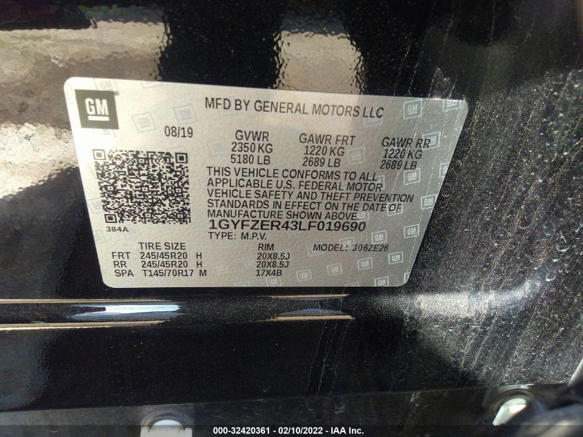 2020 CADILLAC XT4 FWD SPORT 1GYFZER43LF019690