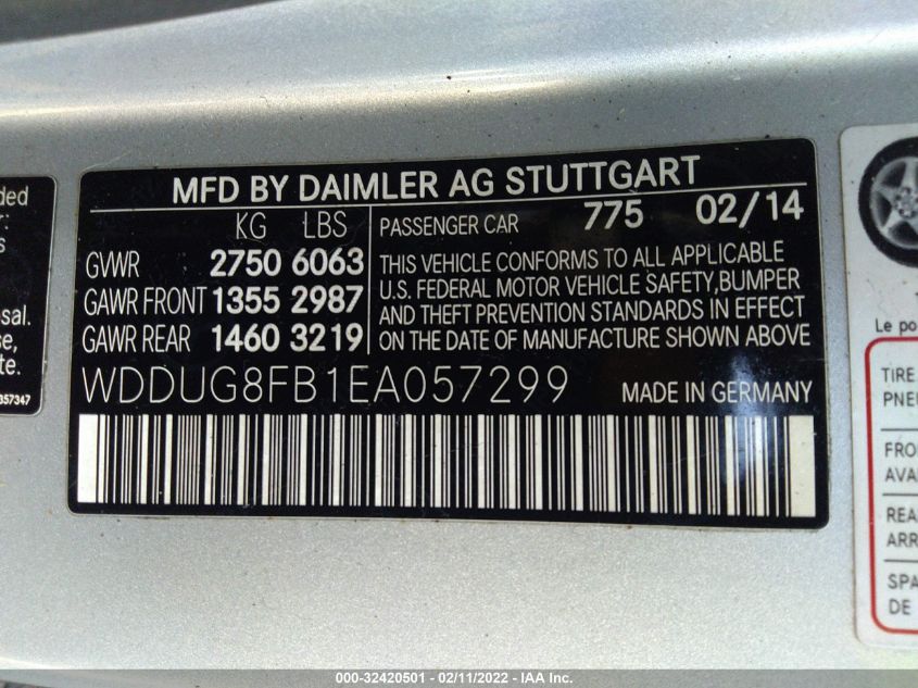 2014 MERCEDES-BENZ S-CLASS S 550 WDDUG8FB1EA057299