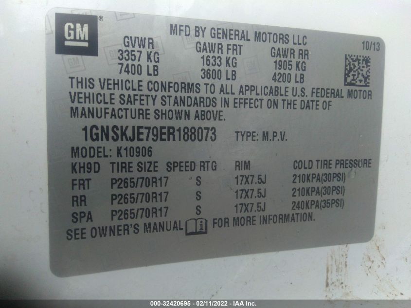 2014 CHEVROLET SUBURBAN LT 1GNSKJE79ER188073