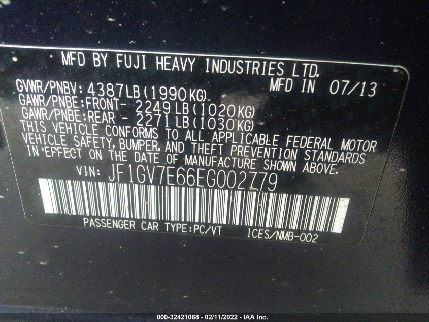2014 SUBARU IMPREZA SEDAN WRX WRX JF1GV7E66EG002779