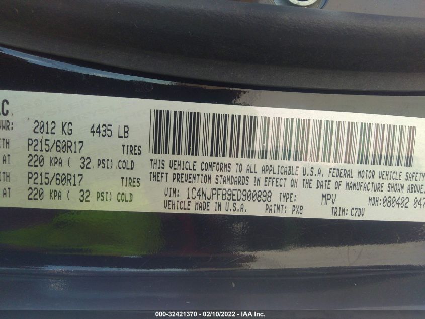 2014 JEEP PATRIOT LATITUDE 1C4NJPFB9ED900898