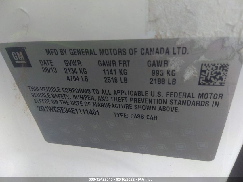 2014 CHEVROLET IMPALA LIMITED LTZ 2G1WC5E34E1111401