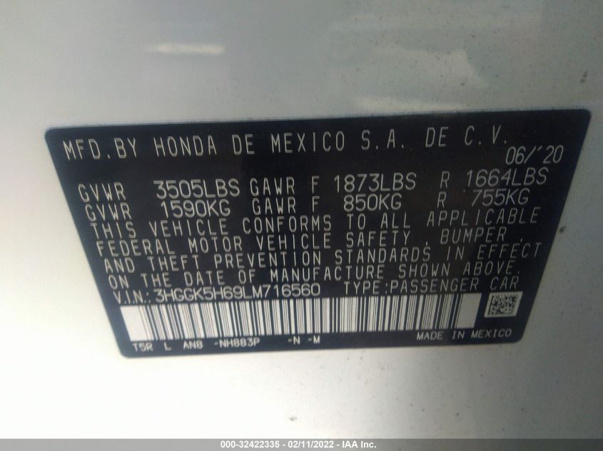 2020 HONDA FIT SPORT 3HGGK5H69LM716560