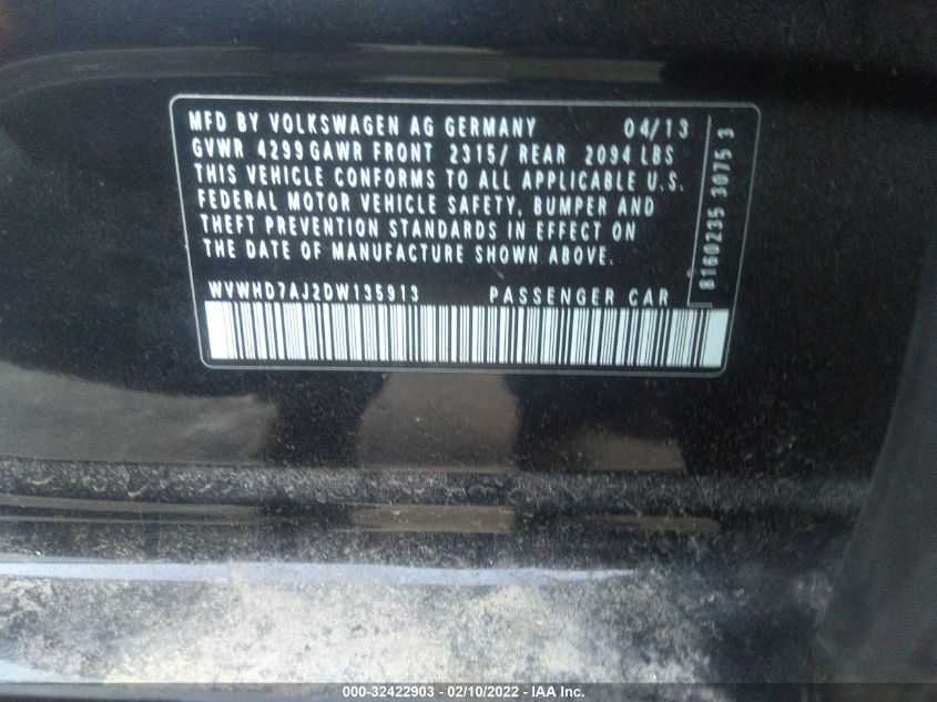 2013 VOLKSWAGEN GTI DRIVER'S EDITION WVWHD7AJ2DW135913