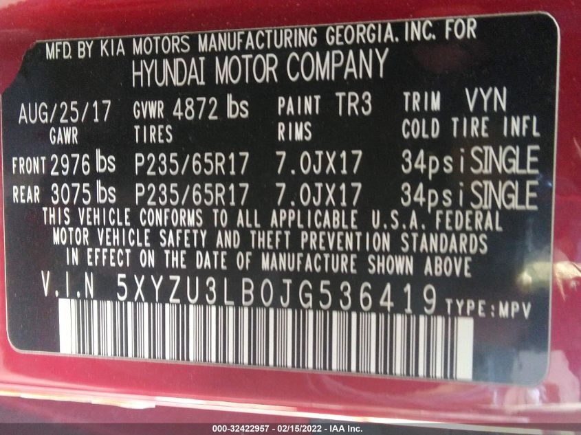 2018 HYUNDAI SANTA FE SPORT 2.4L 5XYZU3LB0JG536419