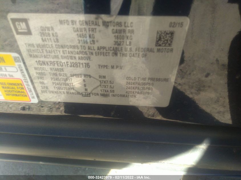 2015 CHEVROLET TRAVERSE LS 1GNKRFED1FJ287176