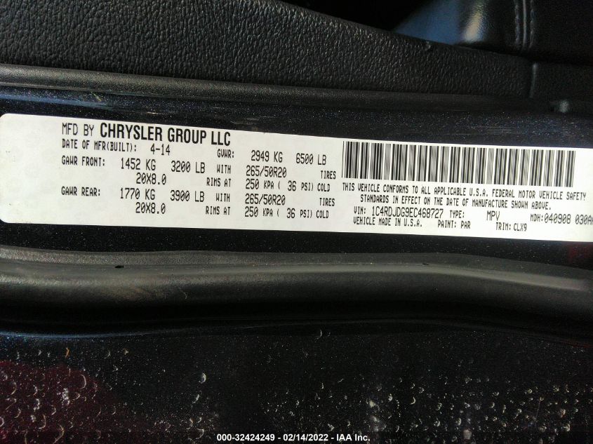 2014 DODGE DURANGO LIMITED 1C4RDJDG9EC468727