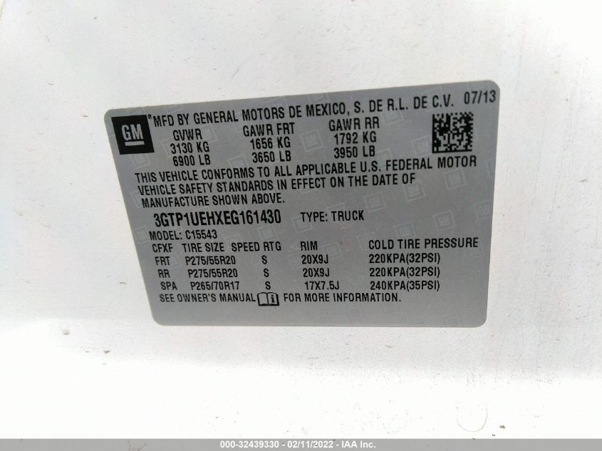 2014 GMC SIERRA 1500 SLE 3GTP1UEHXEG161430