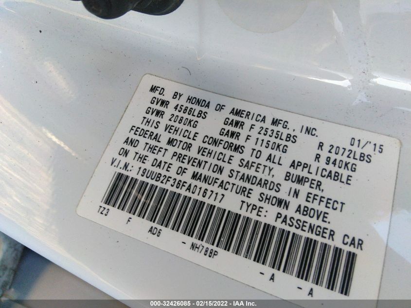 2015 ACURA TLX V6 19UUB2F36FA016717