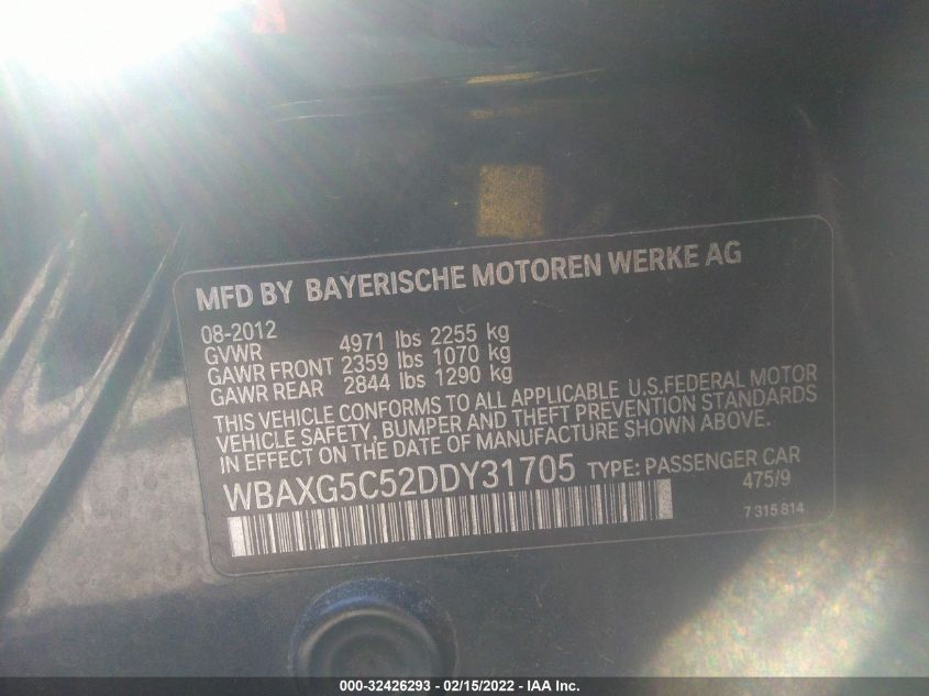 2013 BMW 5 SERIES 528I WBAXG5C52DDY31705