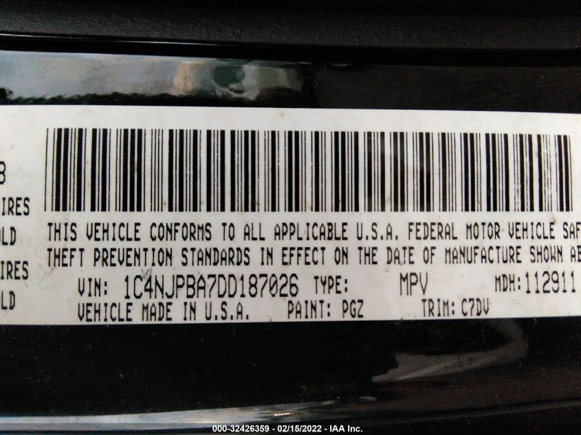 2013 JEEP PATRIOT SPORT 1C4NJPBA7DD187026