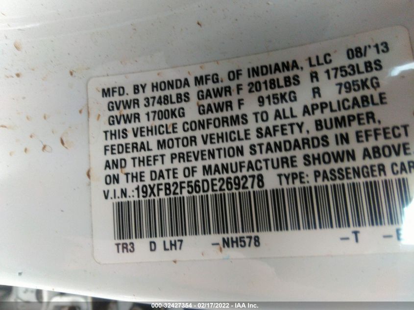 2013 HONDA CIVIC SDN LX 19XFB2F56DE269278