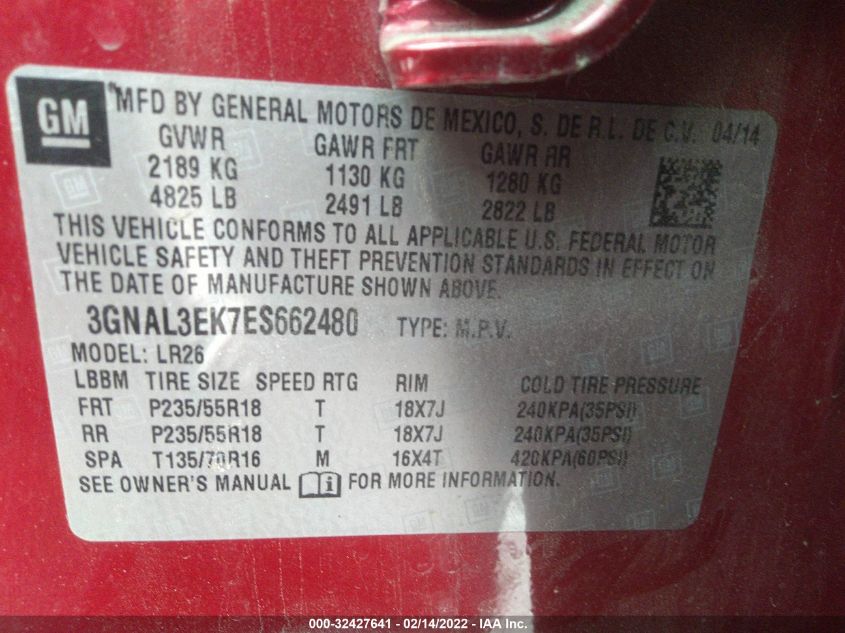 2014 CHEVROLET CAPTIVA SPORT FLEET LT 3GNAL3EK7ES662480
