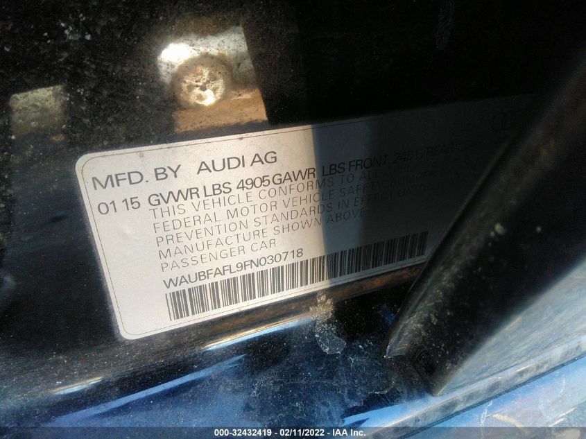 2015 AUDI A4 PREMIUM WAUBFAFL9FN030718