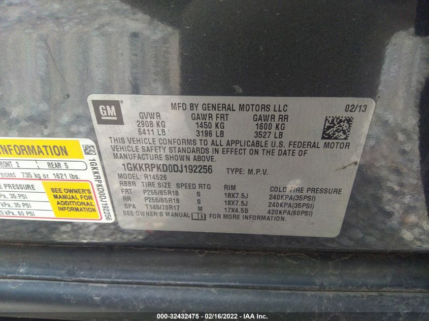 2013 GMC ACADIA SLE 1GKKRPKD0DJ192256