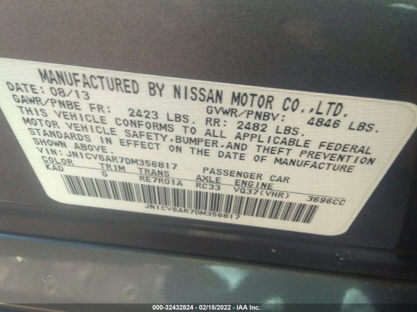 2013 INFINITI G37 SEDAN X JN1CV6AR7DM356817