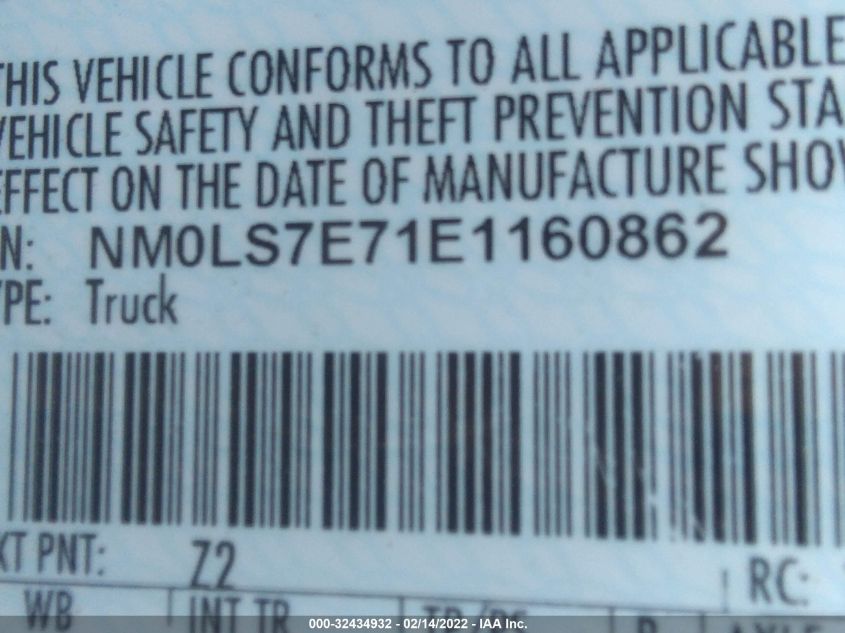2014 FORD TRANSIT CONNECT XL NM0LS7E71E1160862