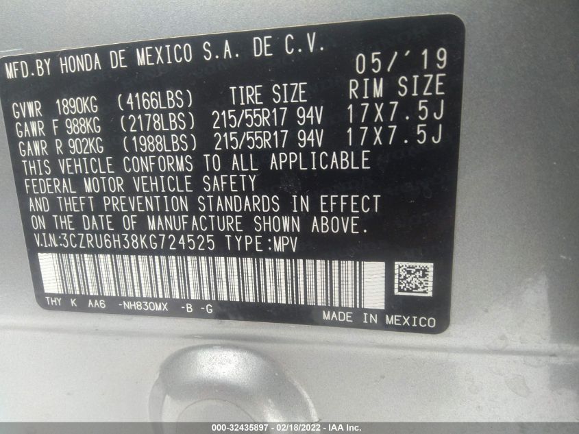 2019 HONDA HR-V LX 3CZRU6H38KG724525