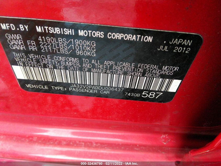 2013 MITSUBISHI LANCER SE JA32V2FW3DU006437