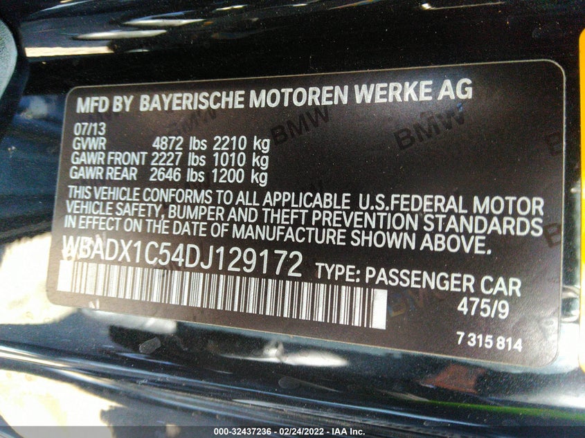2013 BMW 335IS VIN: WBADX1C54DJ129172