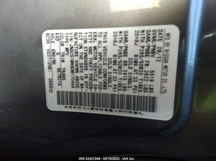 2013 INFINITI FX37 JN8CS1MW9DM170484