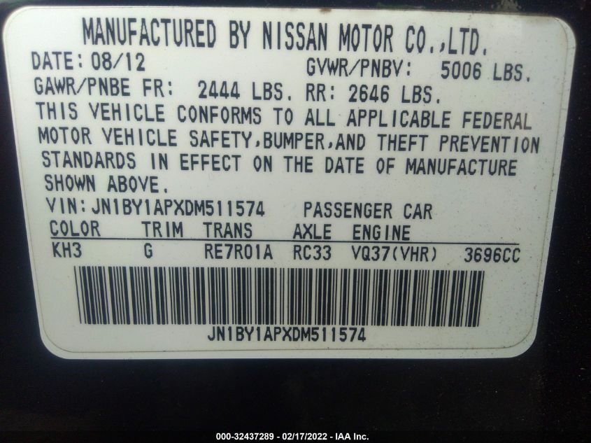 2013 INFINITI M37 JN1BY1APXDM511574
