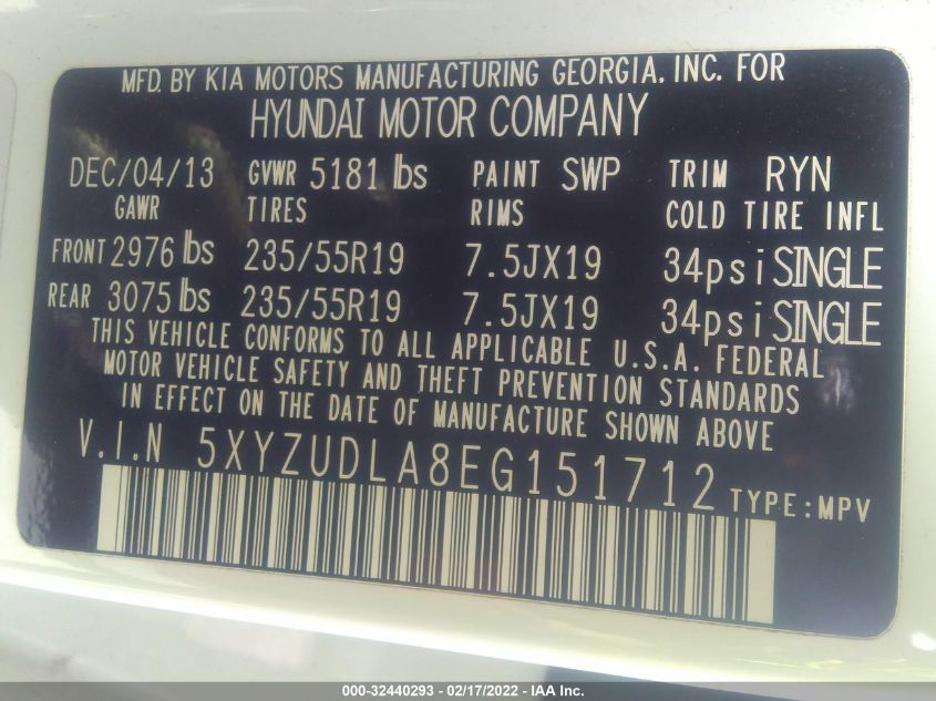 2014 HYUNDAI SANTA FE SPORT 5XYZUDLA8EG151712