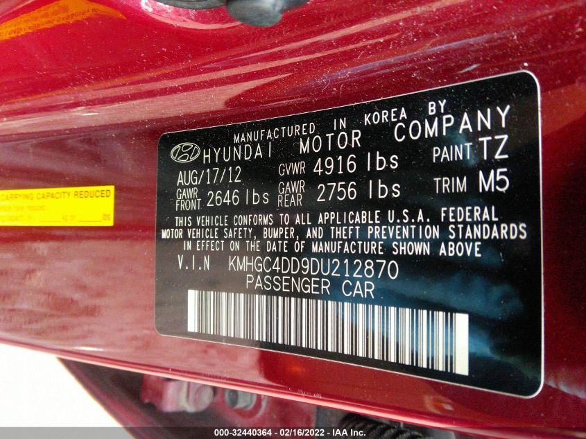 2013 HYUNDAI GENESIS 3.8L KMHGC4DD9DU212870