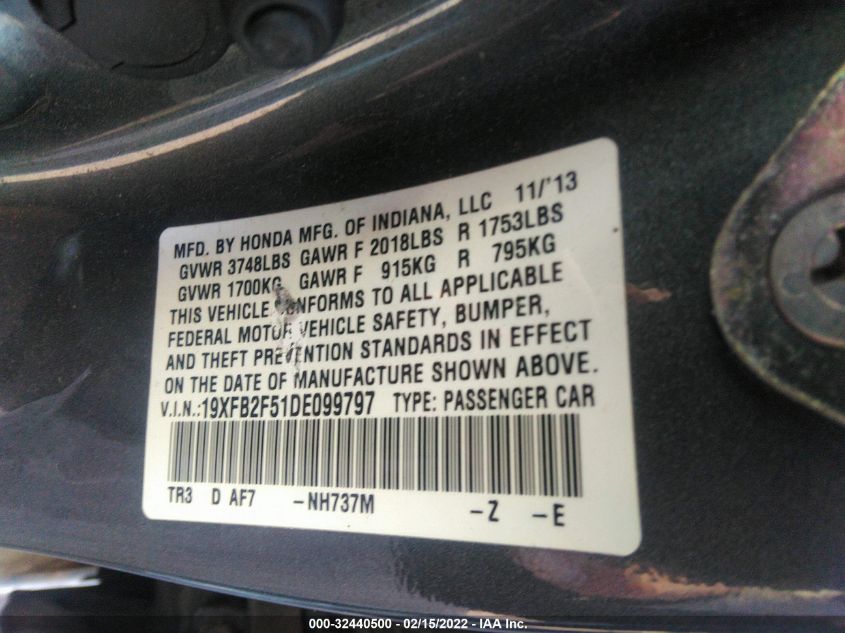 2013 HONDA CIVIC SDN LX 19XFB2F51DE099797