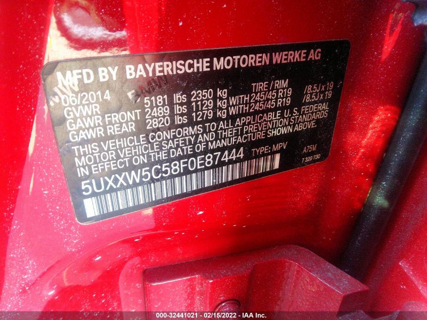 2015 BMW X4 XDRIVE35I 5UXXW5C58F0E87444