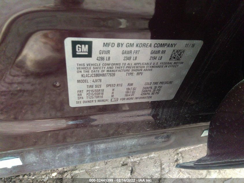 2017 BUICK ENCORE ESSENCE KL4CJCSB0HB077939