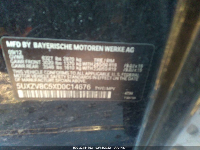2013 BMW X5 XDRIVE50I 5UXZV8C5XD0C14676
