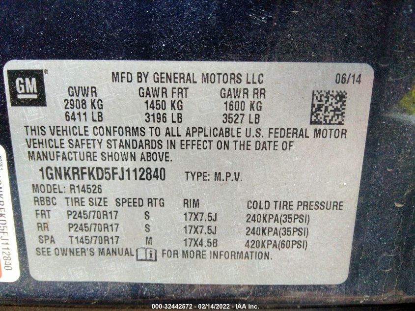 2015 CHEVROLET TRAVERSE LS 1GNKRFKD5FJ112840