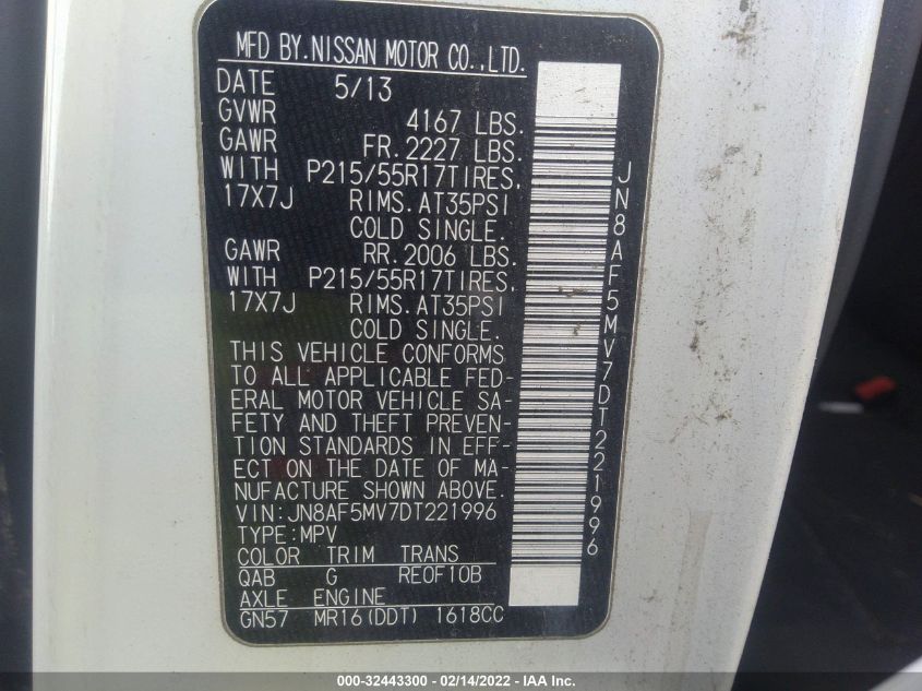 2013 NISSAN JUKE SV JN8AF5MV7DT221996