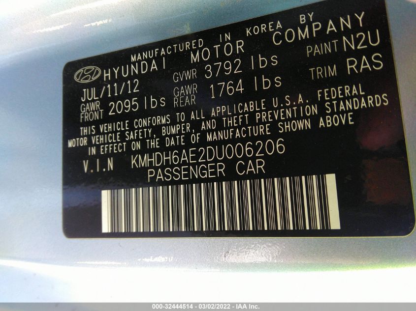 2013 HYUNDAI ELANTRA COUPE SE KMHDH6AE2DU006206