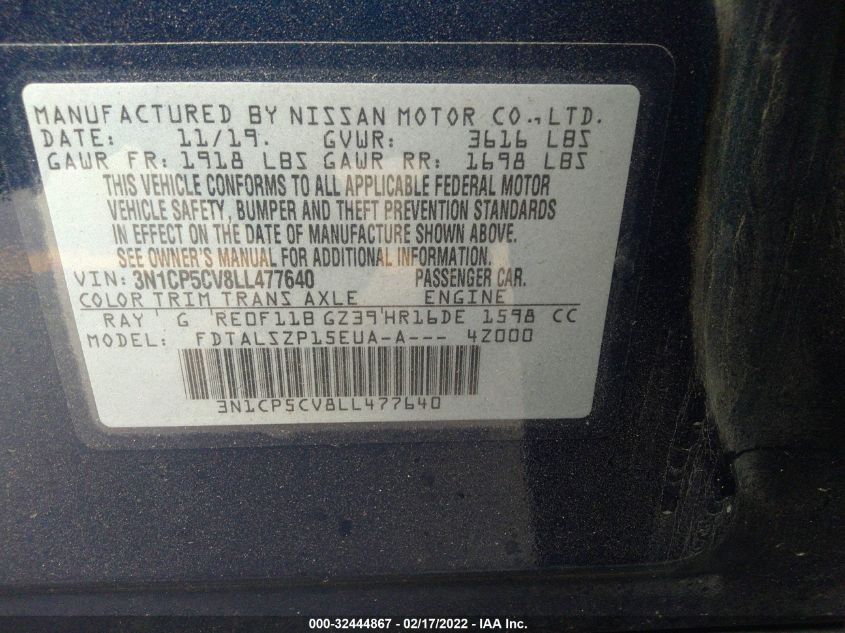2020 NISSAN KICKS SV 3N1CP5CV8LL477640