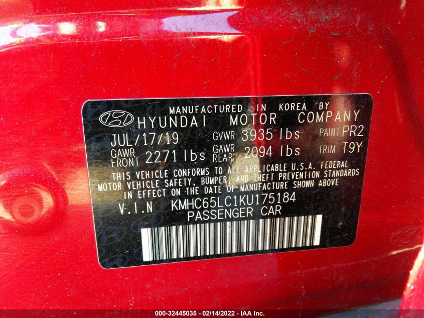 2019 HYUNDAI IONIQ HYBRID BLUE KMHC65LC1KU175184